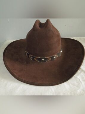 Brown Suede Cowboy Hat with Studded Leather Band
